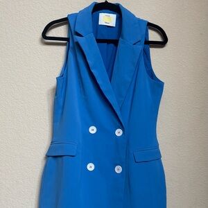 YELLOW THE LABEL Liv Sleeveless Blazer Dress French Blue Size L Fits Like M